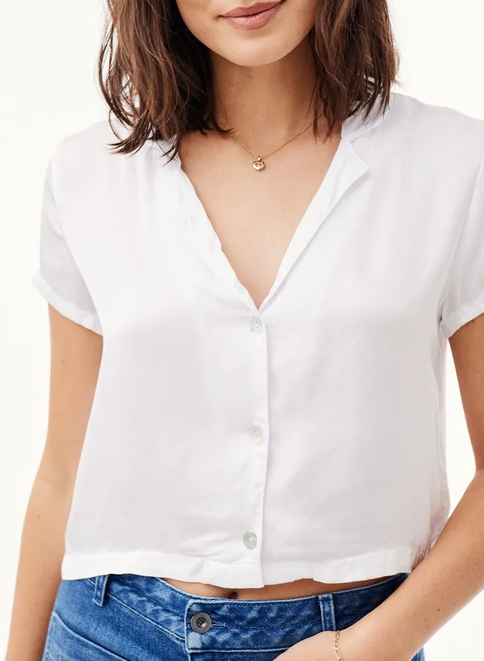 Women Bella Dahl Short Sleeve Cropped Button Down Shirt 8211 White WHITE