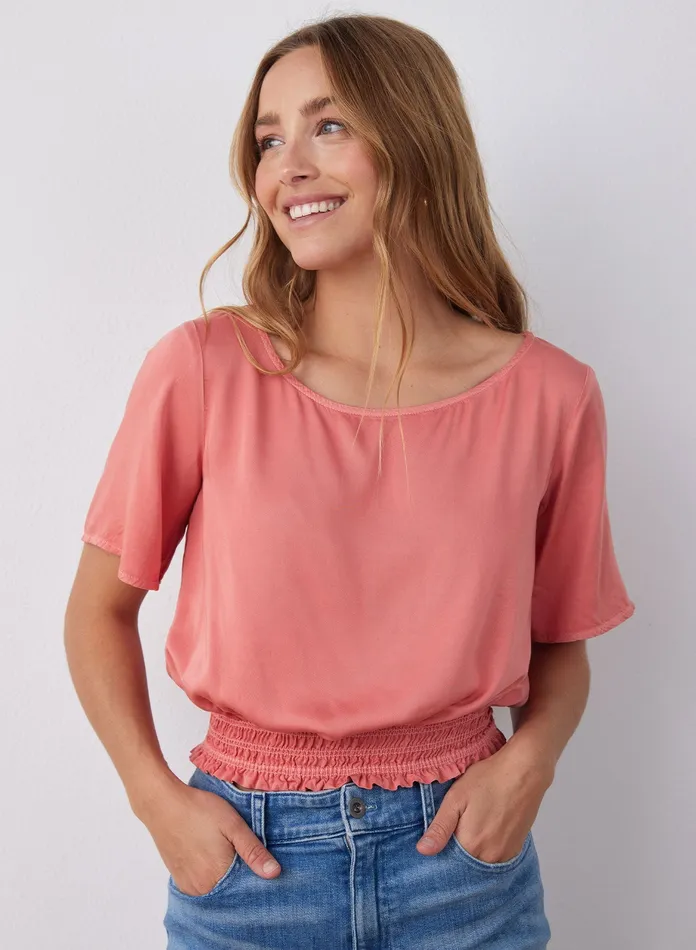 Women Bella Dahl Short Sleeve Satin Smocked Waist Top 8211 Blushed Coral BLUSHED CORAL Women Bella Dahl Short Sleeve Satin Smocked Waist Top 8211 Blushed Coral BLUSHED CORAL
