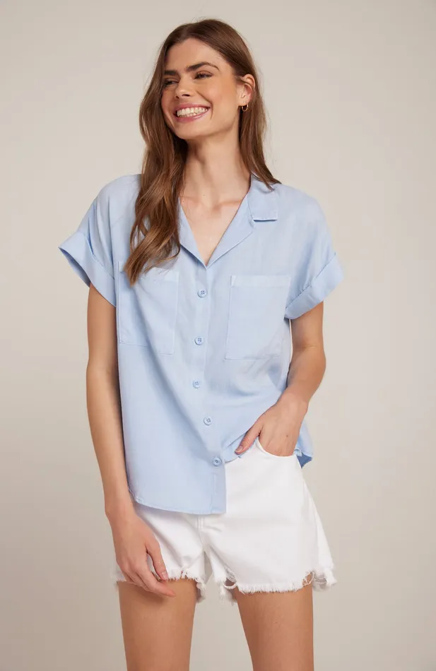 Women Bella Dahl Short Sleeve Short Sleeve Tencel Button Down 8211 Blue Oasis BLUE OASIS Women Bella Dahl Short Sleeve Short Sleeve Tencel Button Down 8211 Blue Oasis BLUE OASIS
