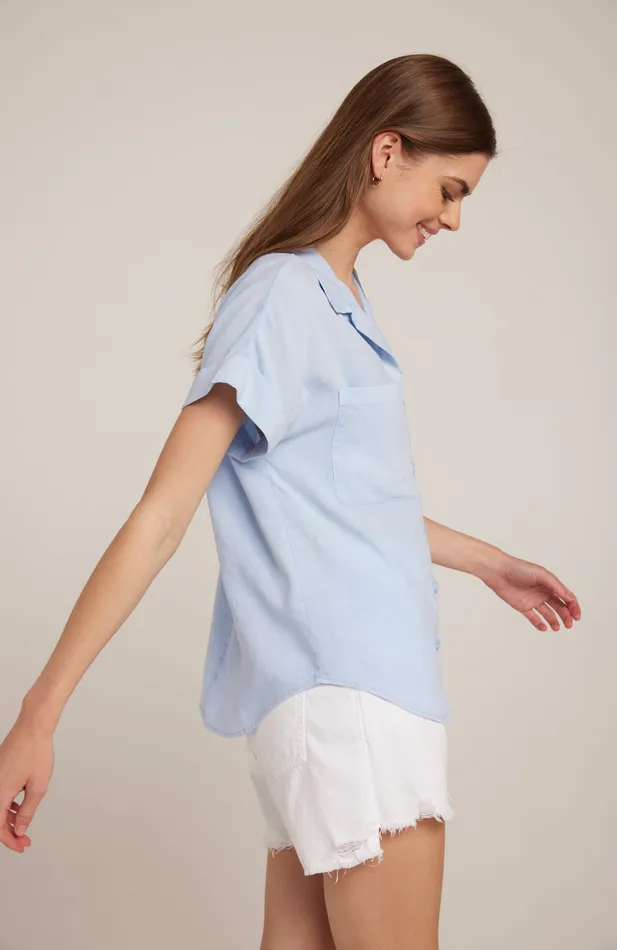 Women Bella Dahl Short Sleeve Short Sleeve Tencel Button Down 8211 Blue Oasis BLUE OASIS