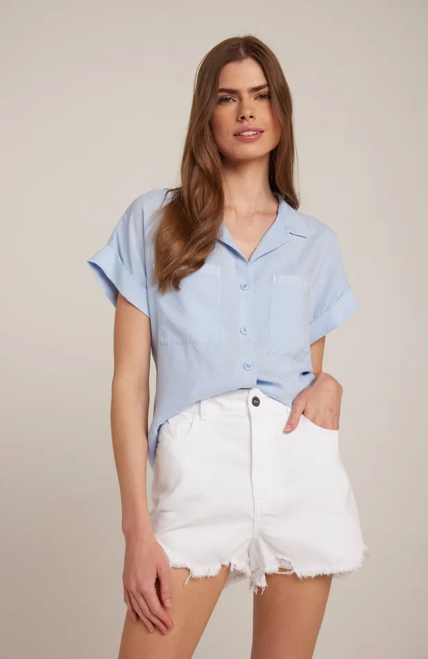 Women Bella Dahl Short Sleeve Short Sleeve Tencel Button Down 8211 Blue Oasis BLUE OASIS