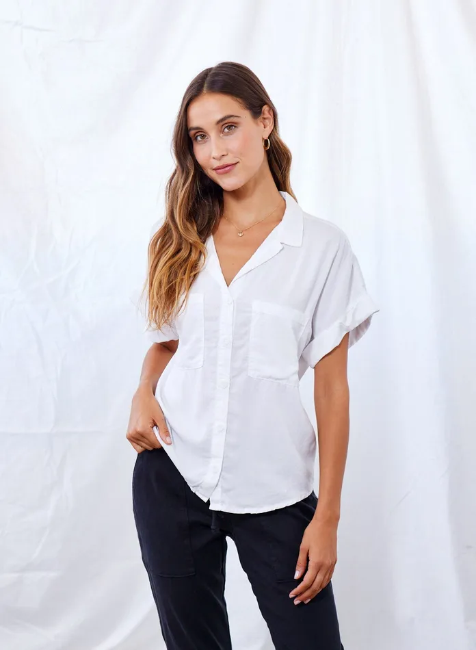 Women Bella Dahl Short Sleeve Short Sleeve Tencel Button Down 8211 White WHITE Women Bella Dahl Short Sleeve Short Sleeve Tencel Button Down 8211 White WHITE