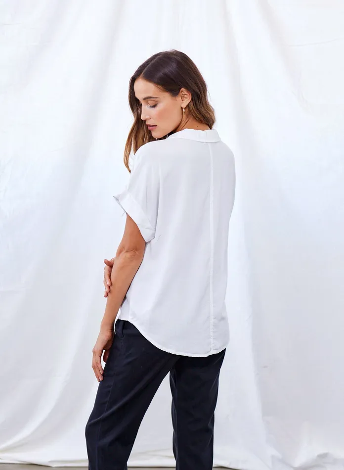 Women Bella Dahl Short Sleeve Short Sleeve Tencel Button Down 8211 White WHITE