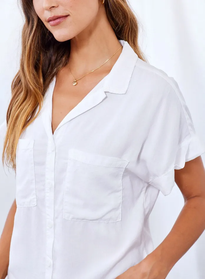 Women Bella Dahl Short Sleeve Short Sleeve Tencel Button Down 8211 White WHITE
