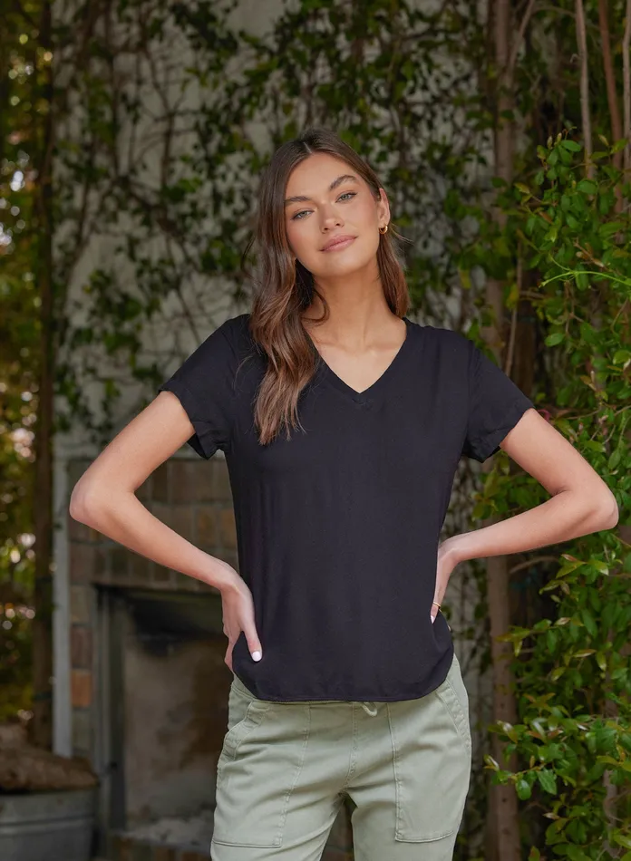 Women Bella Dahl Short Sleeve VNeck Tee 8211 Vintage Black VINTAGE BLACK