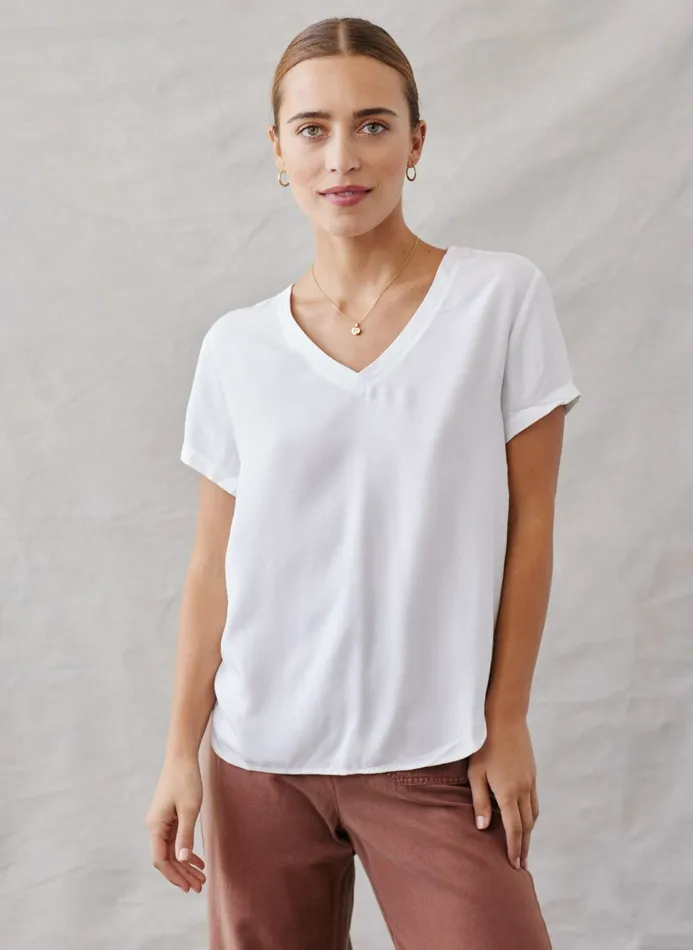 Women Bella Dahl Short Sleeve VNeck Tee 8211 White WHITE