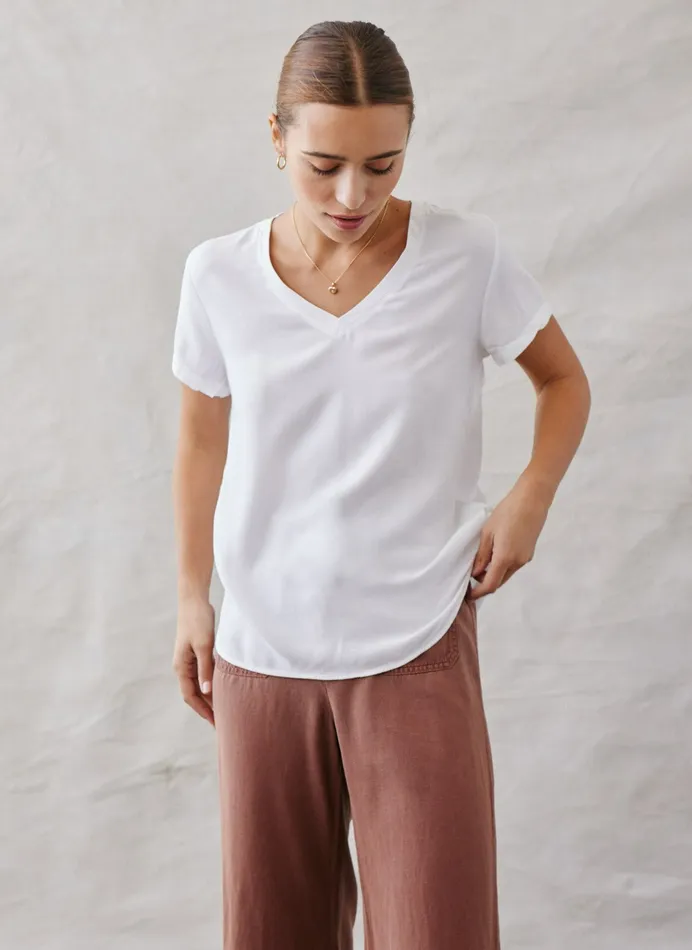 Women Bella Dahl Short Sleeve VNeck Tee 8211 White WHITE