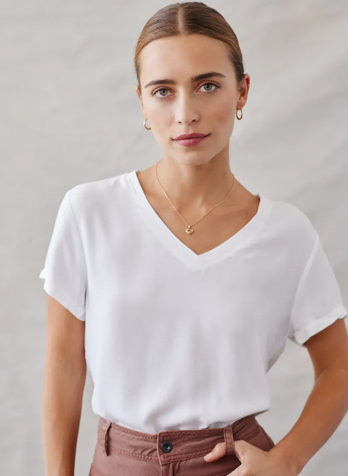 Women Bella Dahl Short Sleeve VNeck Tee 8211 White WHITE