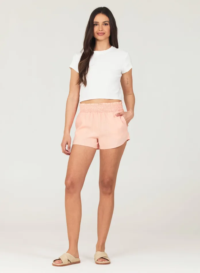 Women Bella Dahl Shorts Smocked Waist Tencel Short 8211 Sunset Coral SUNSET CORAL