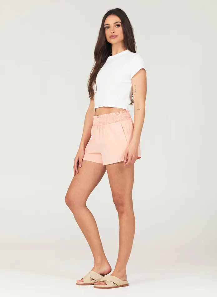 Women Bella Dahl Shorts Smocked Waist Tencel Short 8211 Sunset Coral SUNSET CORAL