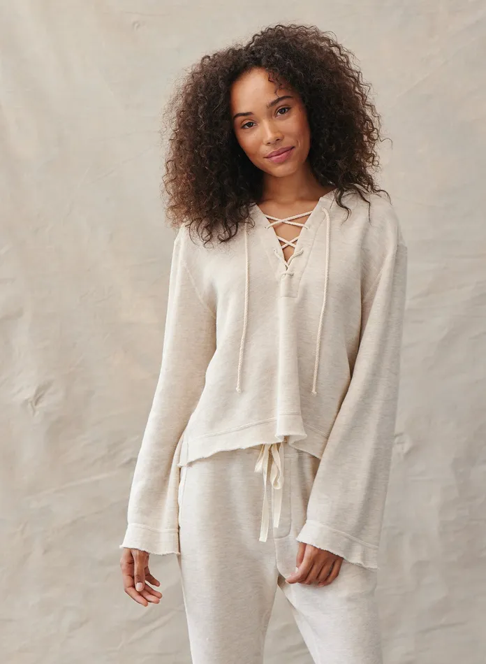 Women Bella Dahl Sweaters and Jackets Bell Sleeve Lace Up Hoodie 8211 Heather Oat HEATHER OAT Women Bella Dahl Sweaters and Jackets Bell Sleeve Lace Up Hoodie 8211 Heather Oat HEATHER OAT