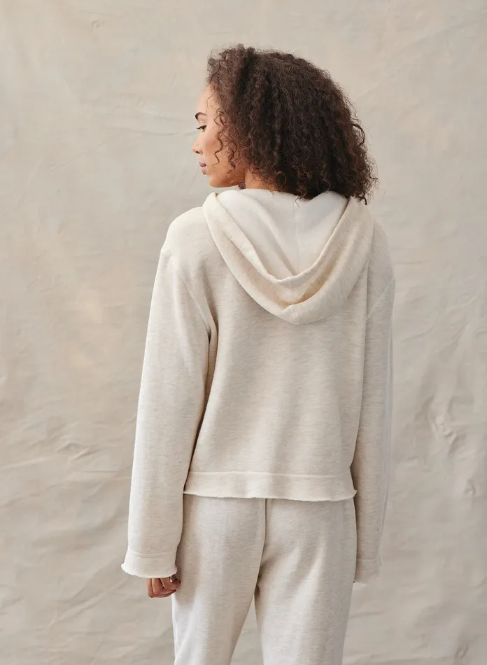 Women Bella Dahl Sweaters and Jackets Bell Sleeve Lace Up Hoodie 8211 Heather Oat HEATHER OAT