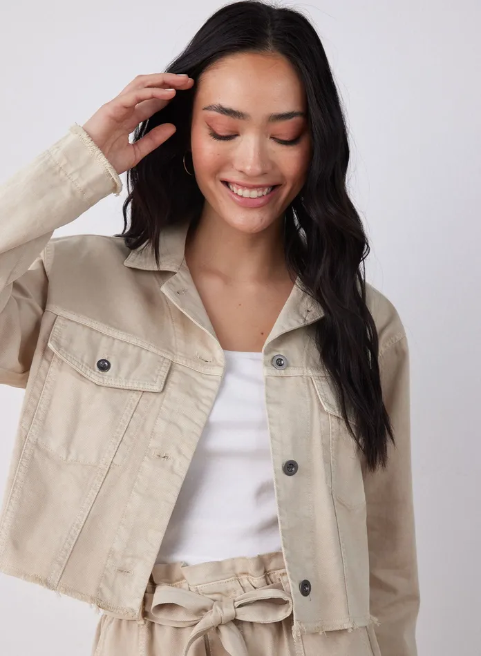 Women Bella Dahl Sweaters and Jackets Billie Cropped Jacket 8211 Coastal Khaki COASTAL KHAKI