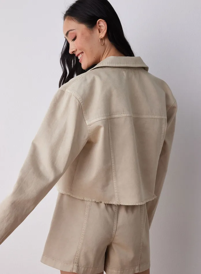 Women Bella Dahl Sweaters and Jackets Billie Cropped Jacket 8211 Coastal Khaki COASTAL KHAKI