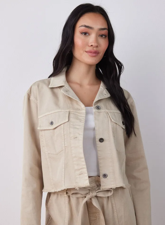 Women Bella Dahl Sweaters and Jackets Billie Cropped Jacket 8211 Coastal Khaki COASTAL KHAKI