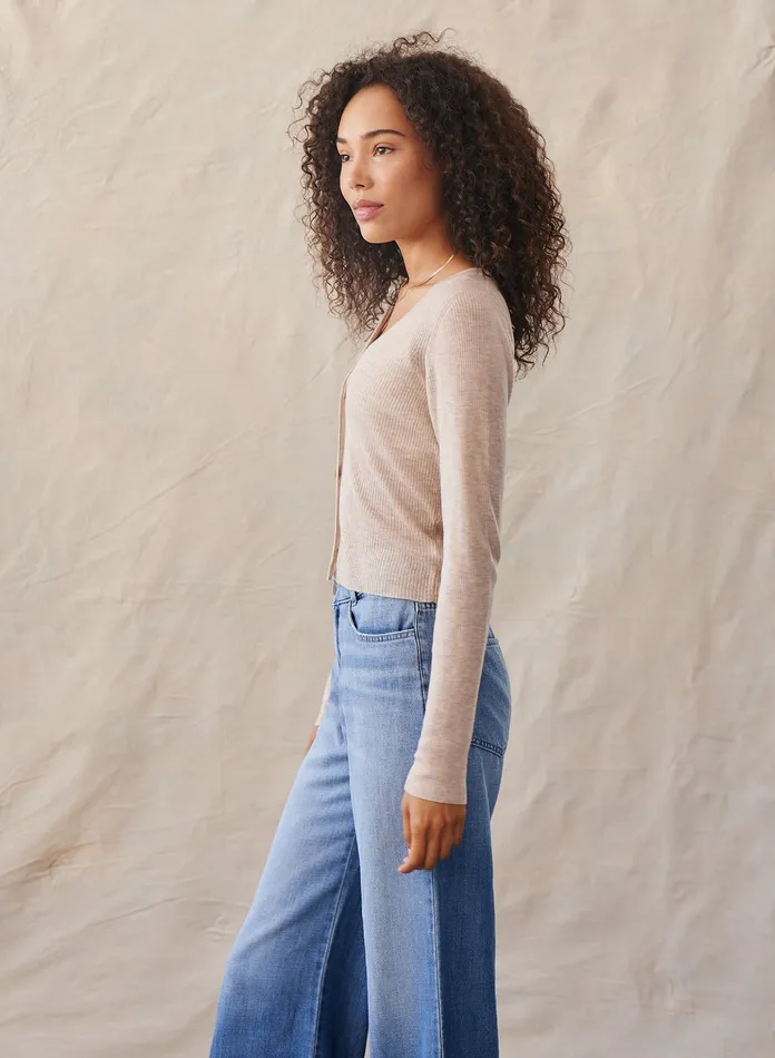 Women Bella Dahl Sweaters and Jackets Long Sleeve Fitted Cardigan 8211 Heather Oatmeal HEATHER OATMEAL