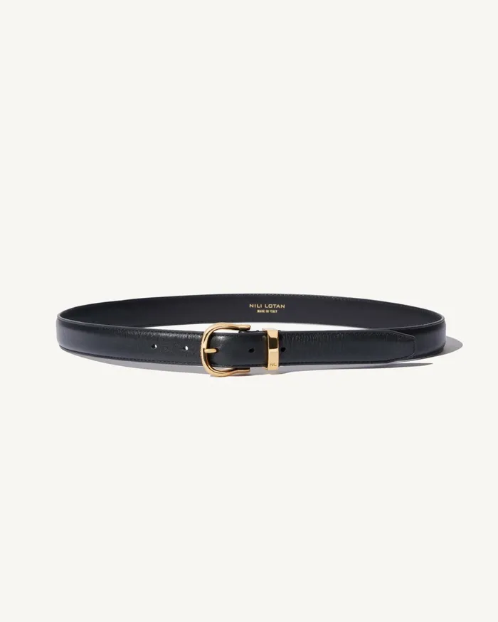 Women Belts and Accessories Nili Lotan LOUISE BELT Black Wshiny Brass Buckle