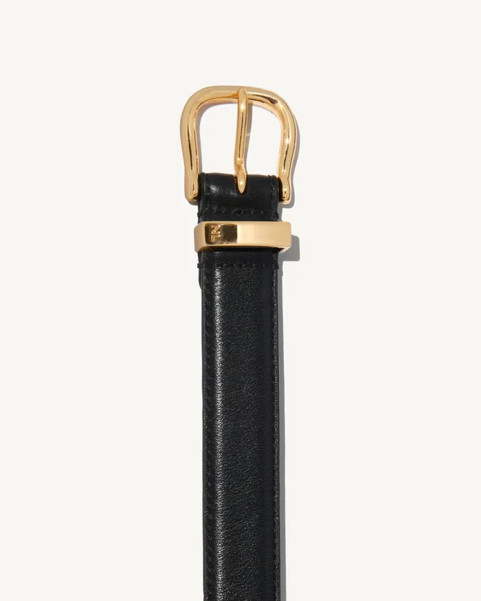 Women Belts and Accessories Nili Lotan LOUISE BELT Black Wshiny Brass Buckle