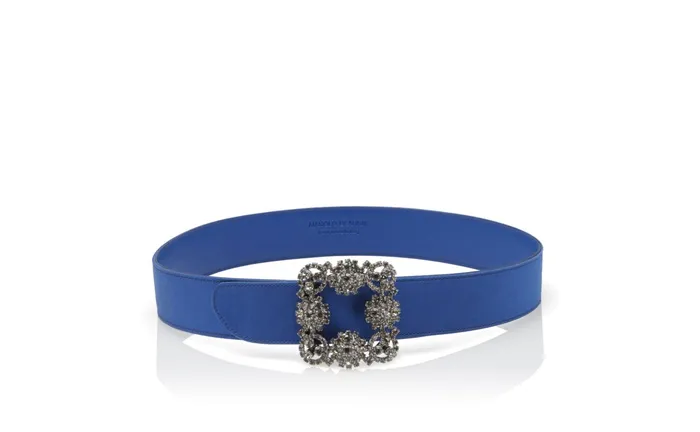 Women Belts Manolo Blahnik HANGISI BELT Blue Satin Crystal Buckled Belt Women Belts Manolo Blahnik HANGISI BELT Blue Satin Crystal Buckled Belt