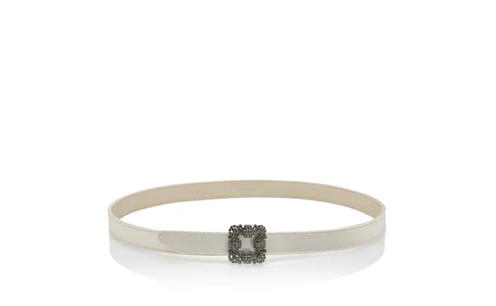 Women Belts Manolo Blahnik HANGISI BELT MINI OffWhite Satin Crystal Buckled Belt Women Belts Manolo Blahnik HANGISI BELT MINI OffWhite Satin Crystal Buckled Belt