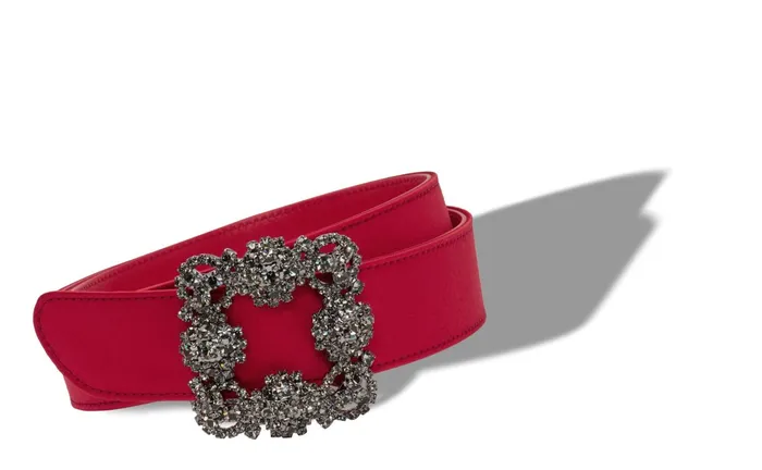Women Belts Manolo Blahnik HANGISI BELT Red Satin Crystal Buckled Belt Women Belts Manolo Blahnik HANGISI BELT Red Satin Crystal Buckled Belt
