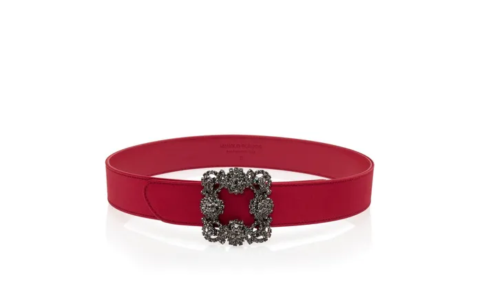 Women Belts Manolo Blahnik HANGISI BELT Red Satin Crystal Buckled Belt Women Belts Manolo Blahnik HANGISI BELT Red Satin Crystal Buckled Belt