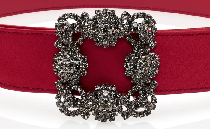 Women Belts Manolo Blahnik HANGISI BELT Red Satin Crystal Buckled Belt Women Belts Manolo Blahnik HANGISI BELT Red Satin Crystal Buckled Belt