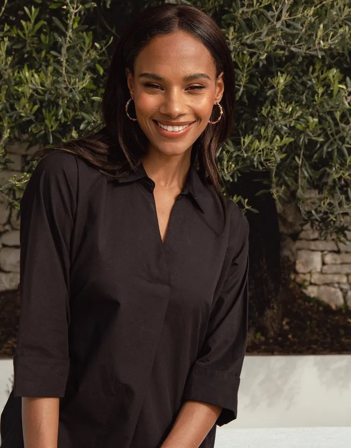 Women Black Cotton Poplin V Neck Collared Shirt Dress With Pockets Black Threadbare Dresses Women Black Cotton Poplin V Neck Collared Shirt Dress With Pockets Black Threadbare Dresses