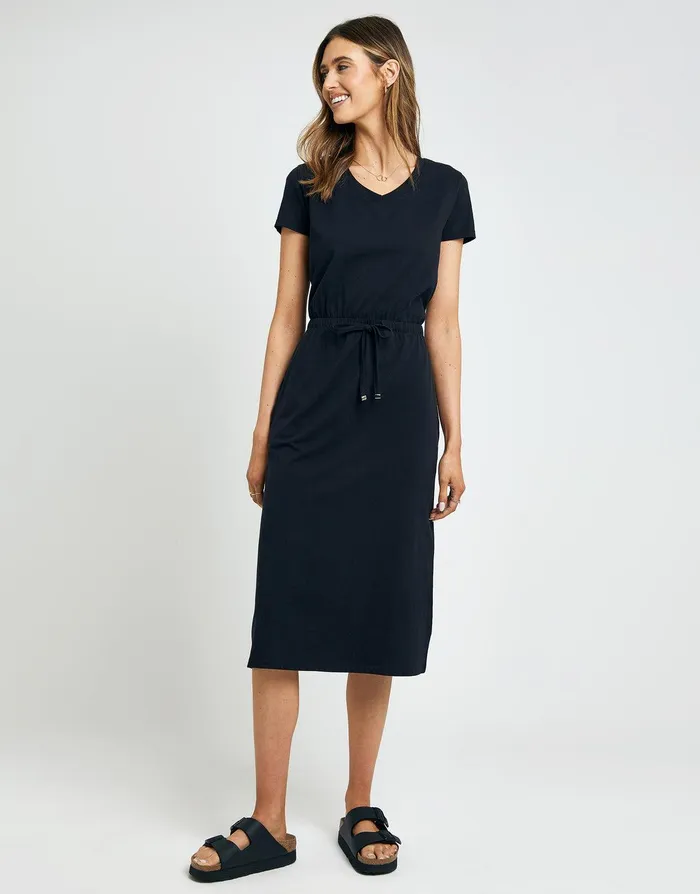 Women Black Jersey Short Sleeve V Neck Midi Dress Black Threadbare Dresses
