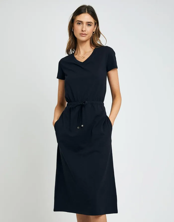 Women Black Jersey Short Sleeve V Neck Midi Dress Black Threadbare Dresses Women Black Jersey Short Sleeve V Neck Midi Dress Black Threadbare Dresses