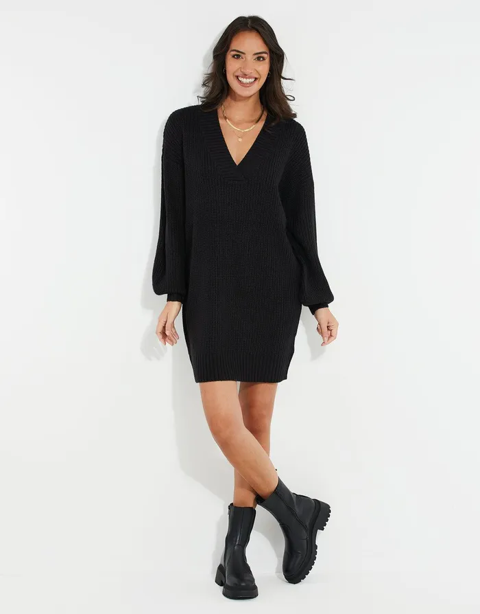 Women Black Knitted Jumper Dress Black Threadbare Dresses Women Black Knitted Jumper Dress Black Threadbare Dresses