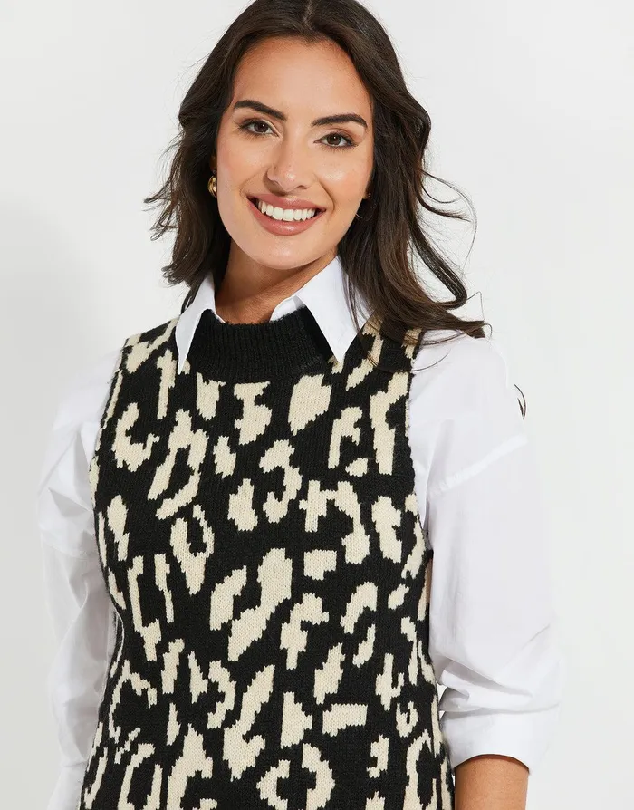 Women Black Leopard Print Knitted Vest Black Leopard Threadbare Tops Women Black Leopard Print Knitted Vest Black Leopard Threadbare Tops