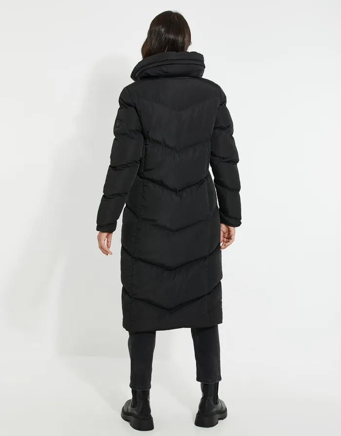 Women Black Longline Padded Puffer Jacket Black Threadbare Jackets and Coats