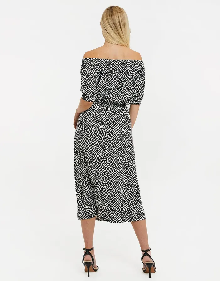 Women Black Polka Dot Jersey Bardot Midi Dress Black Threadbare Dresses Women Black Polka Dot Jersey Bardot Midi Dress Black Threadbare Dresses
