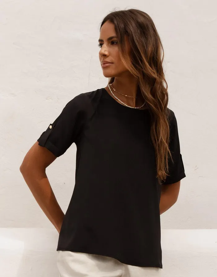 Women Black Short Roll Sleeve TShirt Blouse Black Threadbare Blouses and Shirts Women Black Short Roll Sleeve TShirt Blouse Black Threadbare Blouses and Shirts