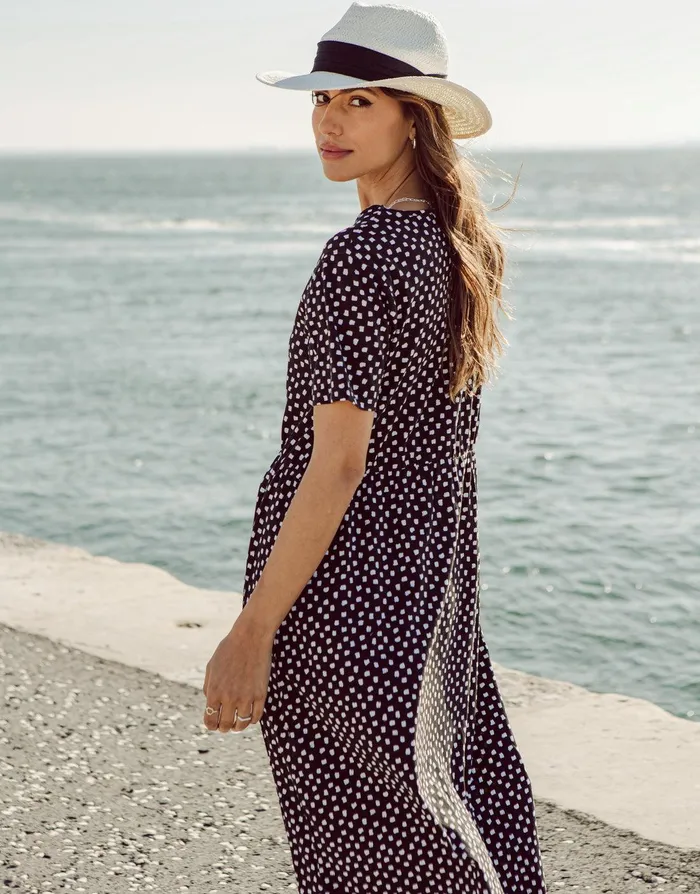 Women Black Spot Jersey Midi Smock Dress With Pockets Black Threadbare Dresses
