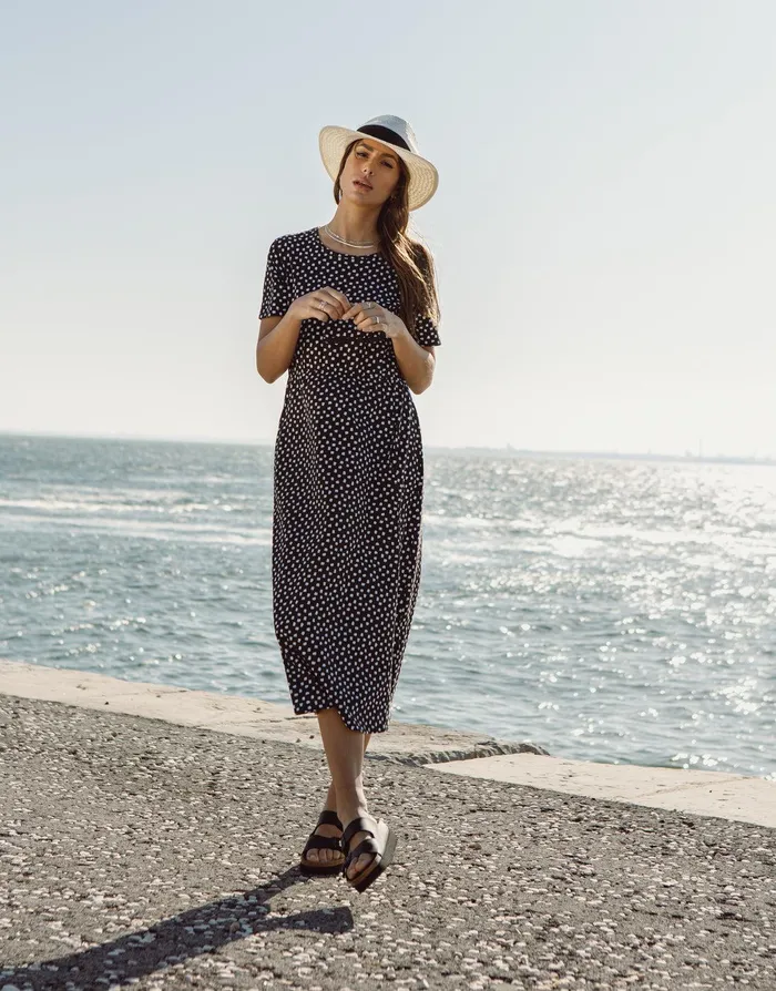 Women Black Spot Jersey Midi Smock Dress With Pockets Black Threadbare Dresses