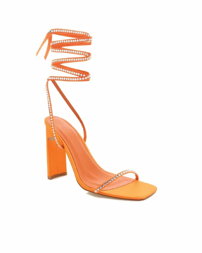 Women Block Heels Billini HALEIGH 8211 TANGERINE SATINDIAMANTE