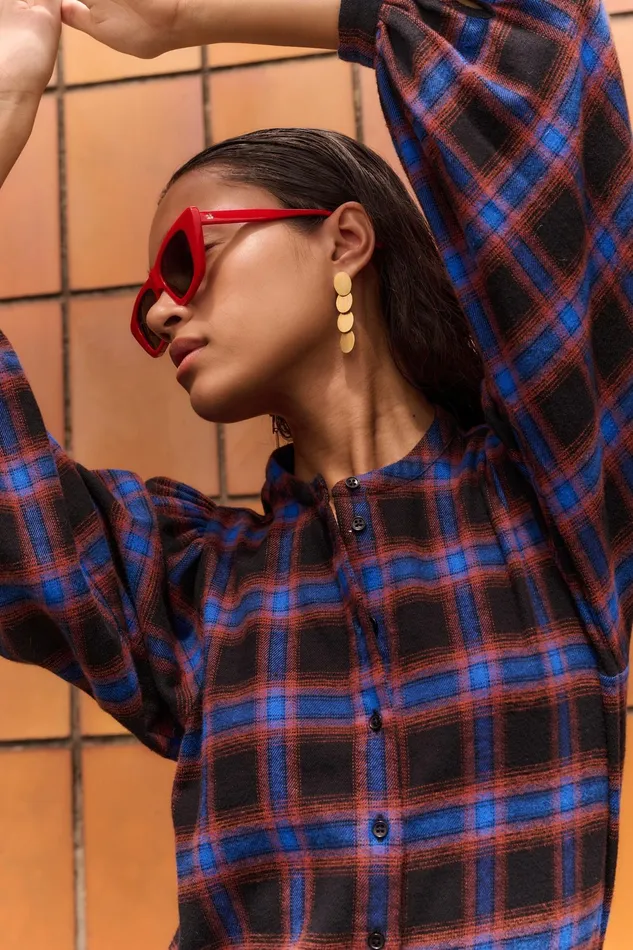 Women Blouses Bybar Day Check Blouse Kingsblue