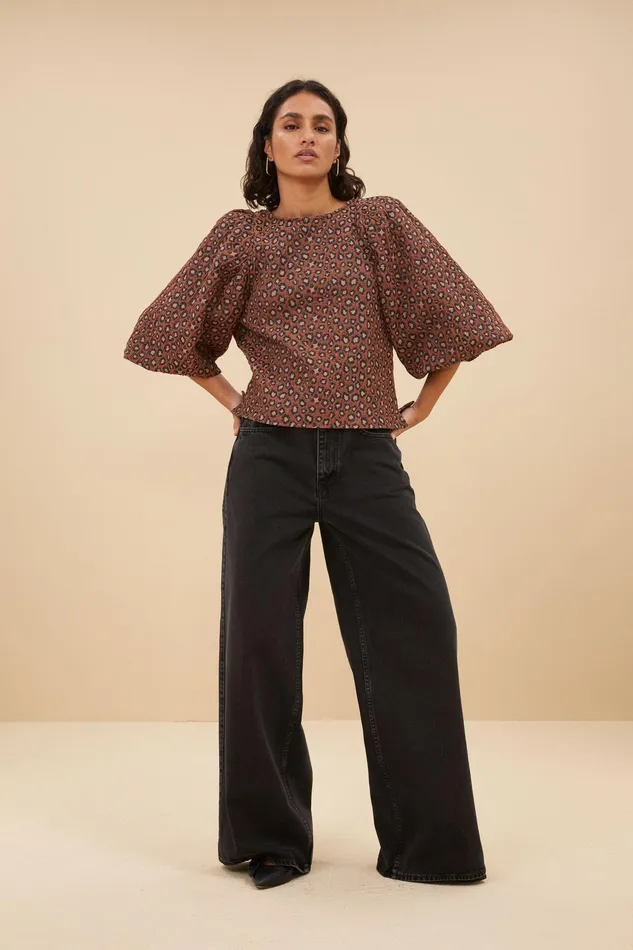 Women Blouses Bybar Zasu Jacquard Blouse Brown Panter Print