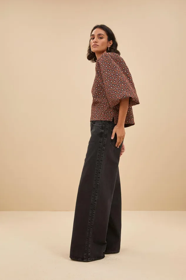 Women Blouses Bybar Zasu Jacquard Blouse Brown Panter Print Women Blouses Bybar Zasu Jacquard Blouse Brown Panter Print