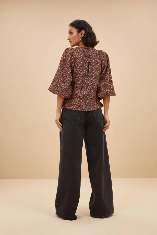 Women Blouses Bybar Zasu Jacquard Blouse Brown Panter Print Women Blouses Bybar Zasu Jacquard Blouse Brown Panter Print