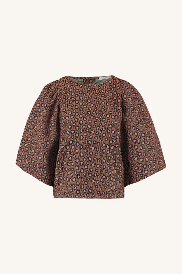 Women Blouses Bybar Zasu Jacquard Blouse Brown Panter Print Women Blouses Bybar Zasu Jacquard Blouse Brown Panter Print