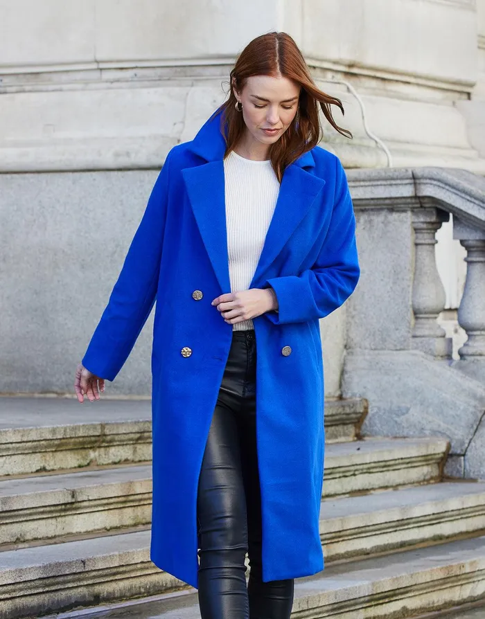 Women Blue Double Breasted Coat Blue Threadbare Jackets and Coats