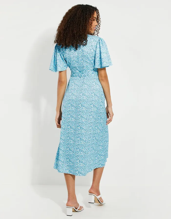 Women Blue Floral Satin Wrap Dress Blue Threadbare Dresses Women Blue Floral Satin Wrap Dress Blue Threadbare Dresses