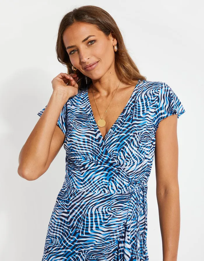 Women Blue Printed Wrap Mini Dress Blue Threadbare Dresses Women Blue Printed Wrap Mini Dress Blue Threadbare Dresses