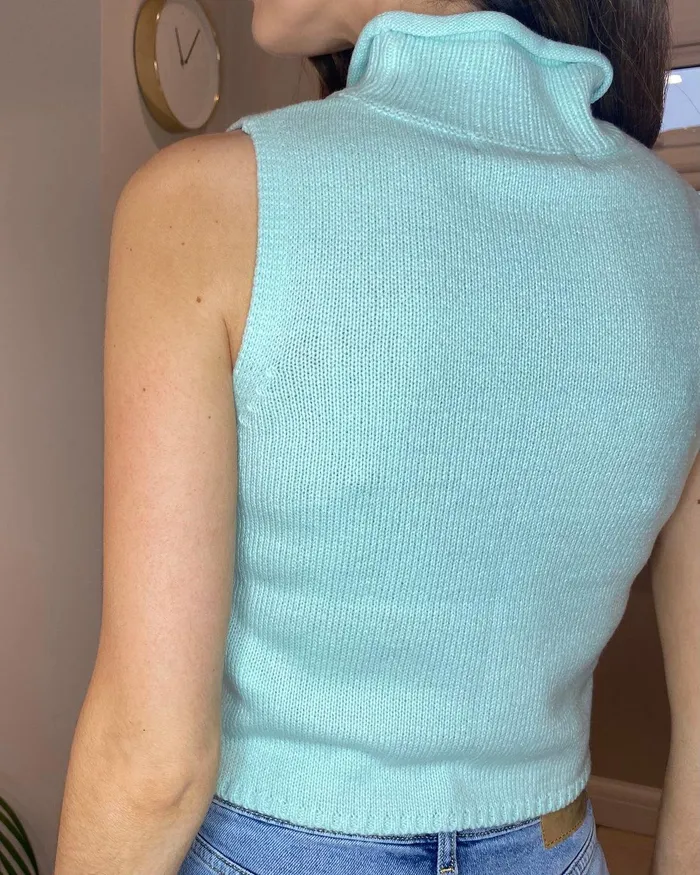 Women Blue Roll Neck Knitted Vest Blue Threadbare Tops Women Blue Roll Neck Knitted Vest Blue Threadbare Tops