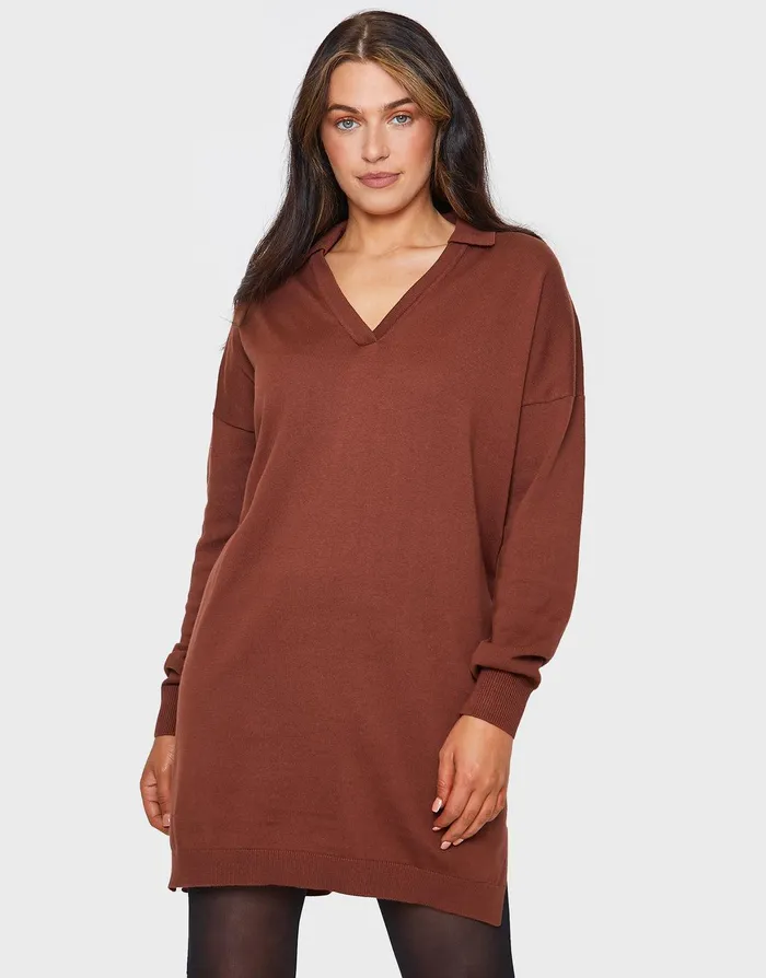 Women Brown Knitted Polo Dress Brown Threadbare Dresses