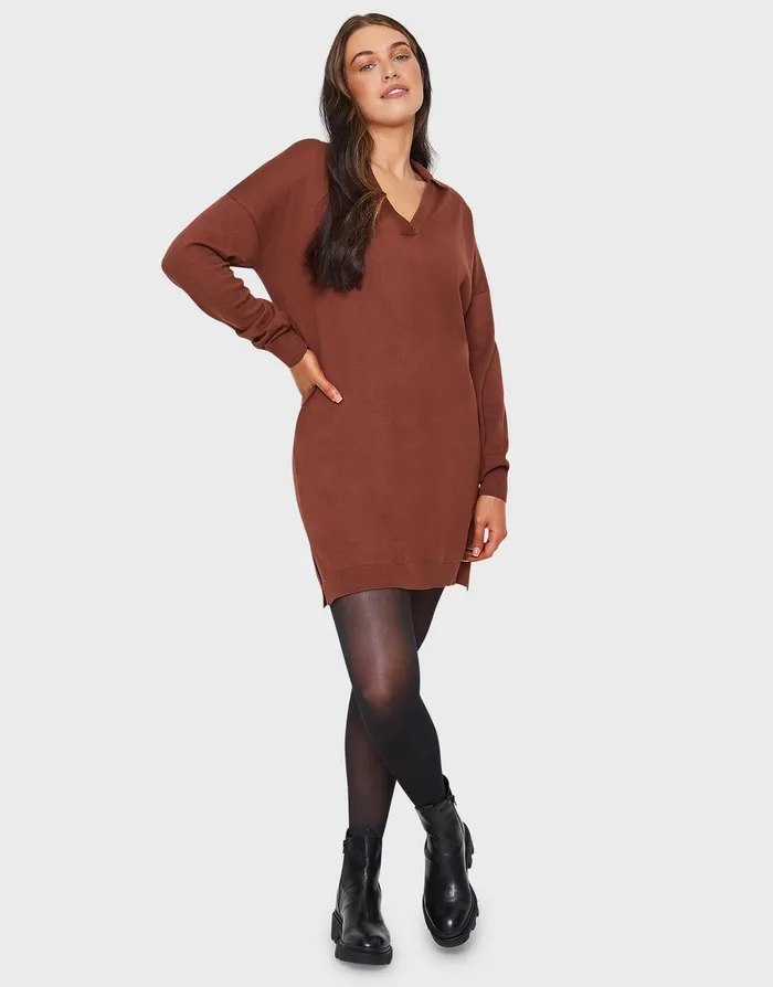 Women Brown Knitted Polo Dress Brown Threadbare Dresses Women Brown Knitted Polo Dress Brown Threadbare Dresses