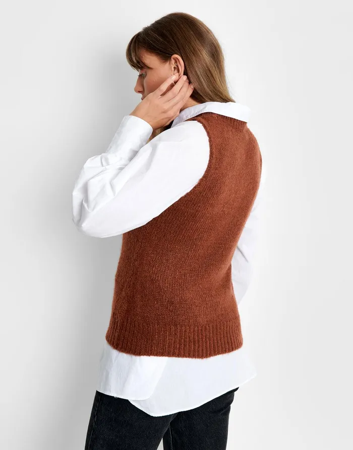 Women Brown Knitted Sweater Vest Brown Threadbare Tops Women Brown Knitted Sweater Vest Brown Threadbare Tops